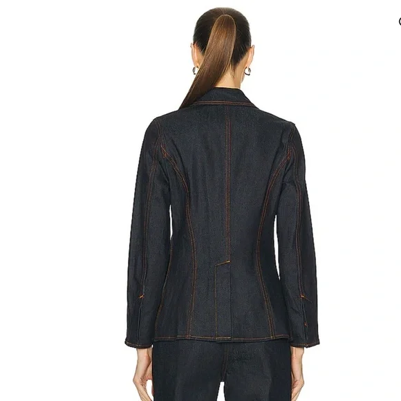 A.L.C. Stevie Dark Blue Wash Raw Denim Long Sleeve Button Jacket New With Tags